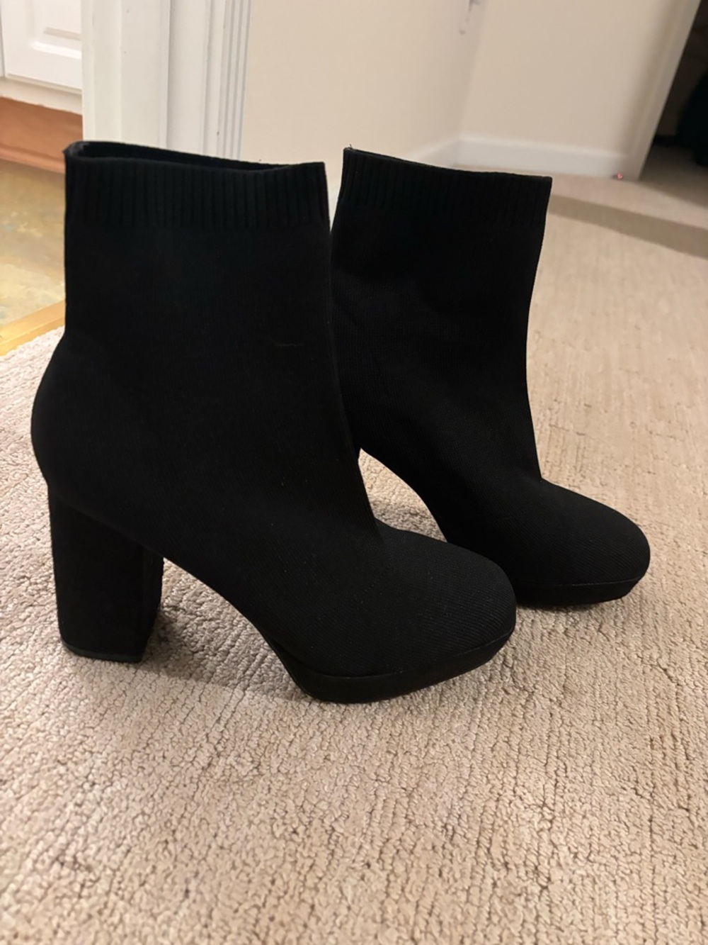 MIA Women's Black Knit Ankle Boots - Classic Block Heel